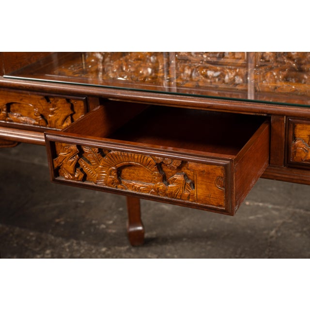 Antique Hand-Carved Chinese Scholar's Writing Desk and Chair Set For Sale - Image 14 of 18
