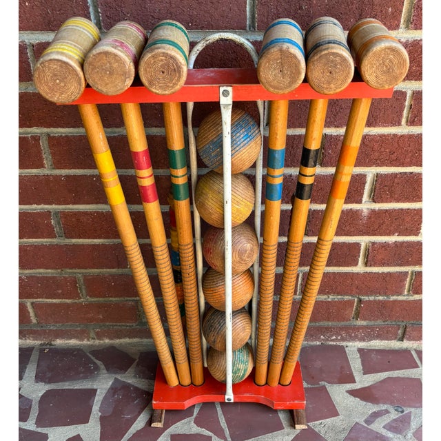 Antique Wooden Croquet Complete Set on Stand, 24 Pieces For Sale - Image 12 of 12