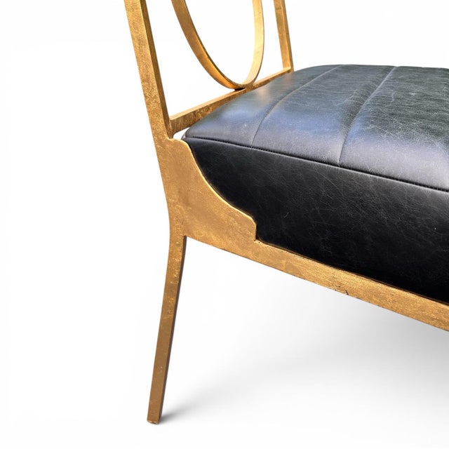 Custom Gilded Iron & Leather Chairs After Billy Haines For Sale In Chicago - Image 6 of 7