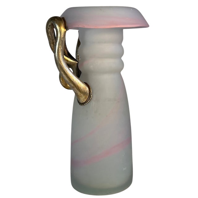 Art Glass Pink Satin and Abstract Metal Looped Vase by Artist Vasile Tubi Vădan For Sale - Image 17 of 18