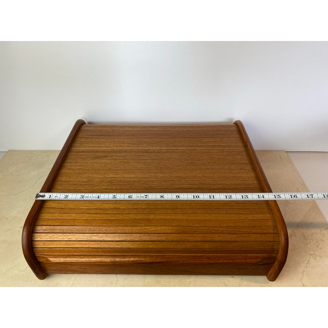 Wood Vintage Teak Tambour Roll-Top Storage Box, Danish Modern Style For Sale - Image 7 of 12