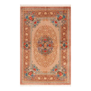 Nazmiyal Collection 1950s Fine Floral Vintage Persian Silk Qum Rug For Sale