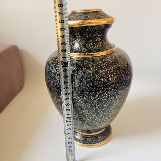 Metal Vintage Cloisonné Enamel Black & Gold Floral Lidded Jar / Tea Caddy With Gilt For Sale - Image 7 of 8