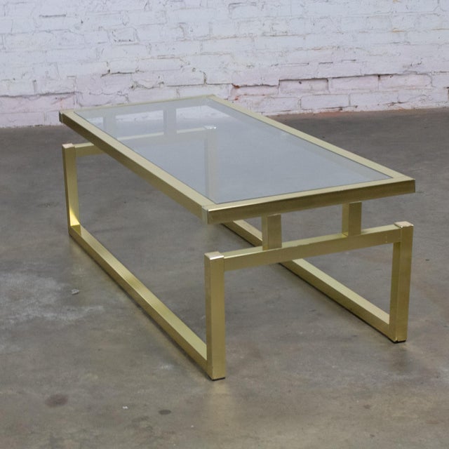 Late 20th Century Modern Coffee Table Brass Toned Anodized Aluminum Frame With a Glass Inset Top For Sale - Image 4 of 18