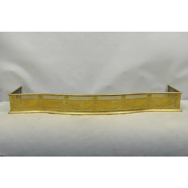 Antique English Victorian Serpentine Drape & Bellflower Brass Fireplace Fender For Sale - Image 14 of 14
