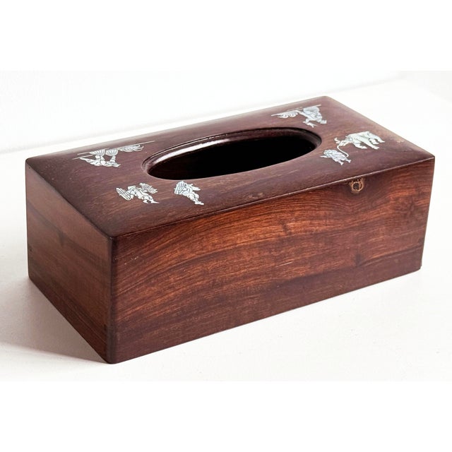 Mid 20th Century Vintage Asian Rosewood Tissue Box Cover With Mother-of-Pearl Inlay For Sale - Image 5 of 8