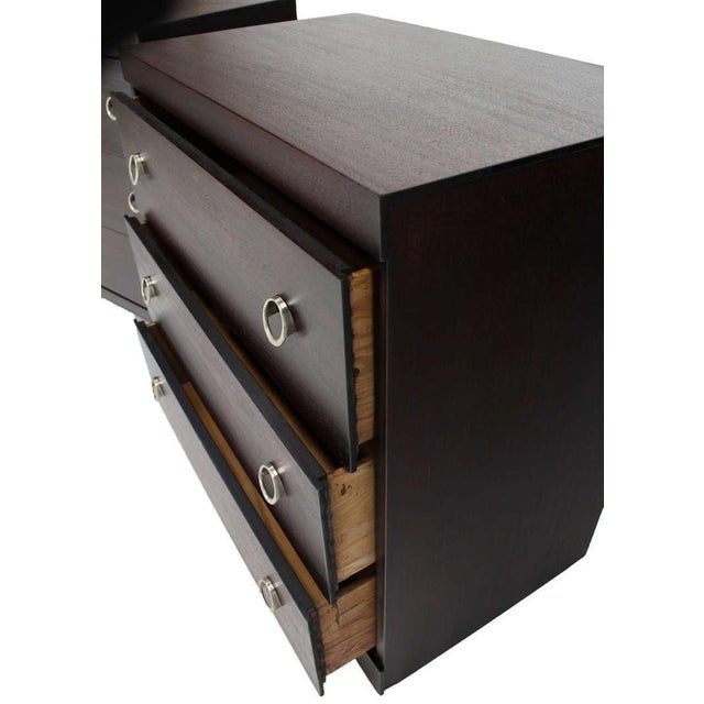 Mid 20th Century Pair Ebonized Mahogany Mid Century Modern Deco Style Bachelor Chest Dresser MINT For Sale - Image 5 of 8