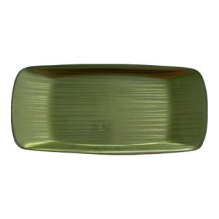 Vintage Cathrineholm Norway Green Strek Enamel Tray 11x5 Mid Century Modern For Sale