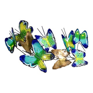 Signed 1968 Curtis Jeré Enameled Butterfly Swarm Wall Sculpture For Sale