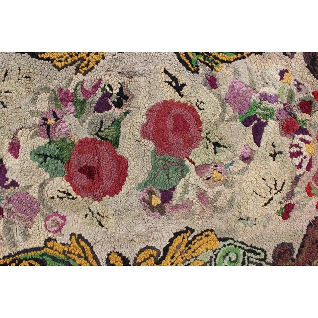 Antique American Hooked Rug With Red Rose, Brown, Green, Yellow Flower Bouquets For Sale In Atlanta - Image 6 of 8