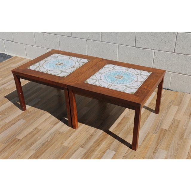 Brown Pair of 1970s Danish Modern Rosewood Tile Top Side Tables For Sale - Image 8 of 18