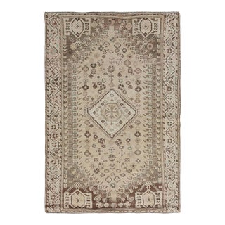 Vintage Persian Shiraz Natural Color Worn Down Wool Hand Knotted Rug For Sale
