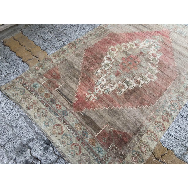 Turkish Handmade Faded Vintage Wool Rug For Sale - Image 6 of 11