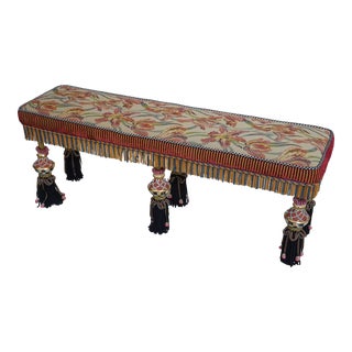 Mackenzie Childs Upholstered Bench W. Tassels For Sale