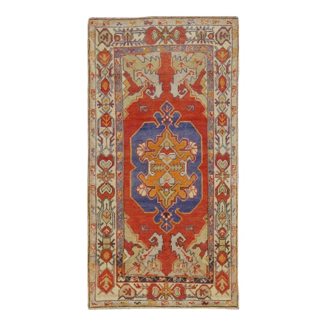 Vintage Turkish Oushak Rug With Bold Red, Indigo Blue, Saffron Gold and Ivory 3'0"x5'8" For Sale