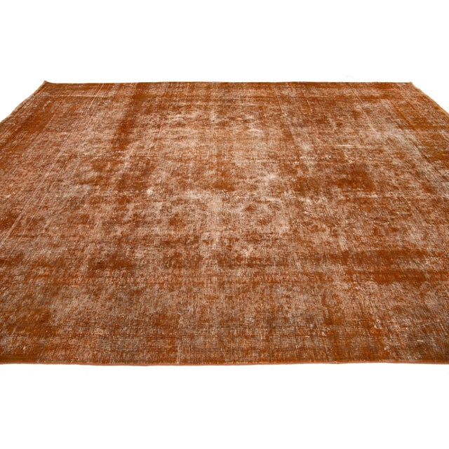 Antique Room Size Orange Wool Rug Persian Overdyed With Allover Pattern For Sale - Image 4 of 11