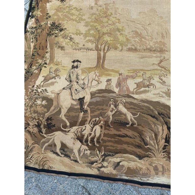 Large Vintage French Hunting with Hounds Jacquard Tapestry in the style of Aubusson, 1970s For Sale - Image 4 of 18