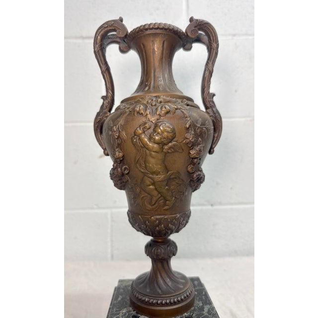 19th Century Antique Ornate Bronze Patinated Marble Victorian Ewer Mantle Garniture Vase For Sale - Image 5 of 15