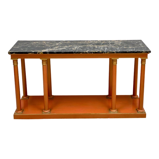 1970s Italian Neo-Classical Style Orange Console Table With Marble Top For Sale