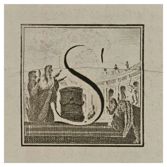 Luigi Vanvitelli, Letter of the Alphabet S, Etching, 18th Century For Sale
