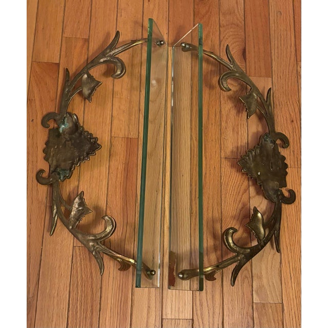 Brass 1970s Ornate Brass and Glass Wall Shelves, Made in Taiwan, a Pair For Sale - Image 8 of 12