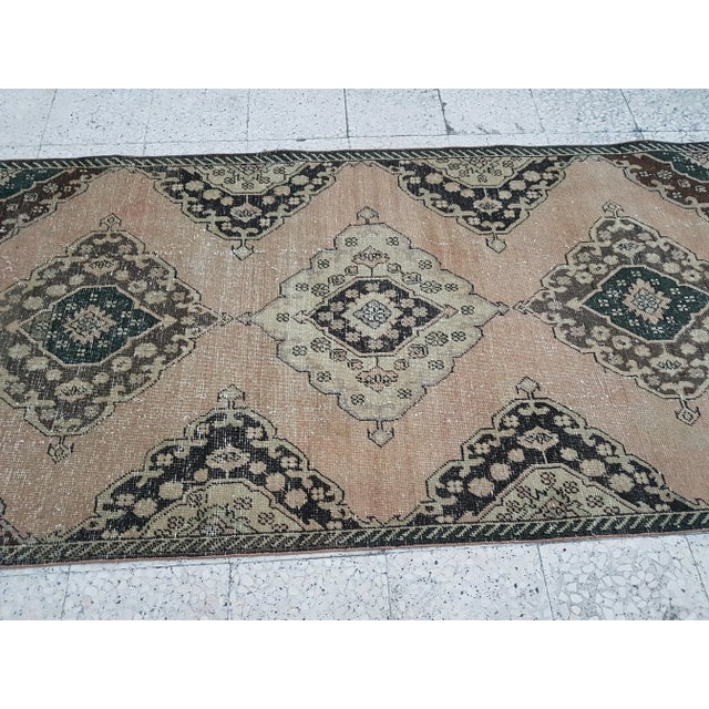 Traditional 1970s Hand Knotted Vintage Turkish Anatolian Oushak Runner 3'8" X 12'8" For Sale - Image 3 of 12
