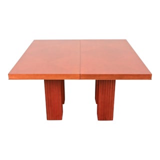 Baker Furniture Modern Art Deco Parquet Top Extension Dining Table, Newly Refinished For Sale