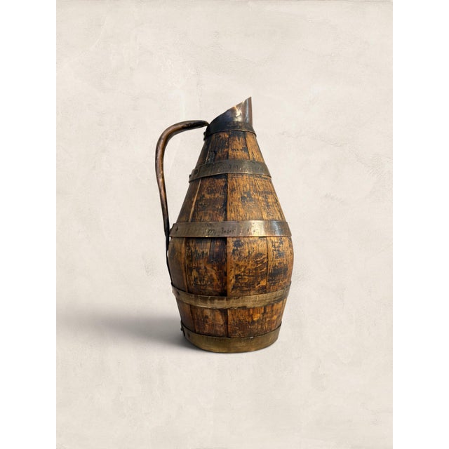 French Antique French Oak Copper Bound Wine Jug Circa 1900 For Sale - Image 3 of 5