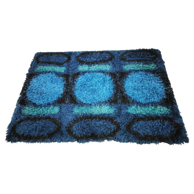 Large Danish Abstract Blue Wool Rya Rug in Ege Style, 1960s For Sale - Image 9 of 9