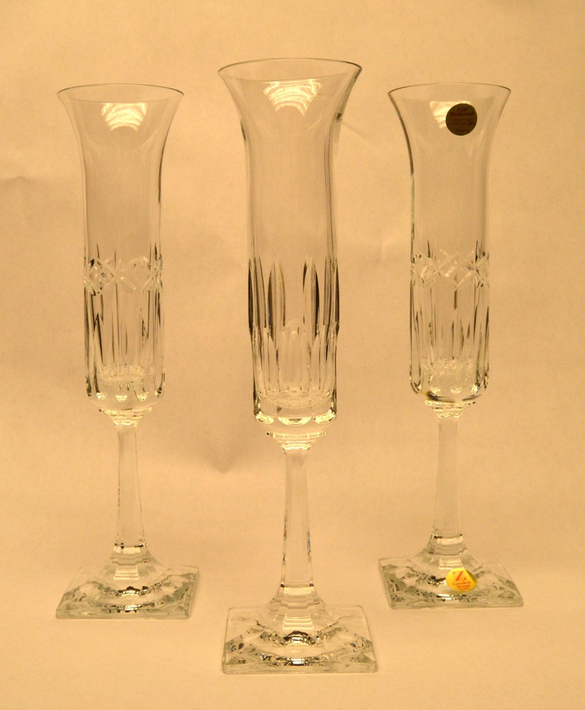 Vintage Cristallerie Zwiesel Crystal Etched Flutes Champagne Glasses - Set 3