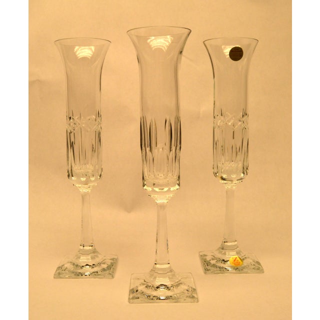 Vintage Cristallerie Zwiesel Crystal Etched Flutes Champagne Glasses - Set 3 For Sale - Image 9 of 9