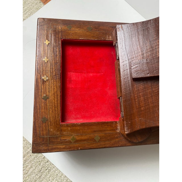 Antique Wood/Brass Inlay Bible Box Floral Print For Sale - Image 11 of 12