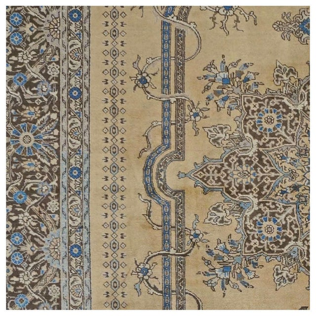 Antique Persian Tabriz Wool 10x13 Tan, Blue & Charcoal Handmade Area Rug #9902951 For Sale In Houston - Image 6 of 8