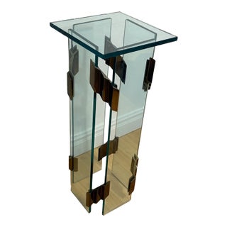 1970 Glass Pedestal With Brass Trim For Sale