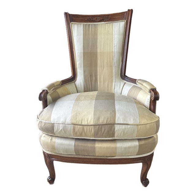 Antique French Louis XV Style Carved Walnut Bergère Armchair, C. 1900 For Sale