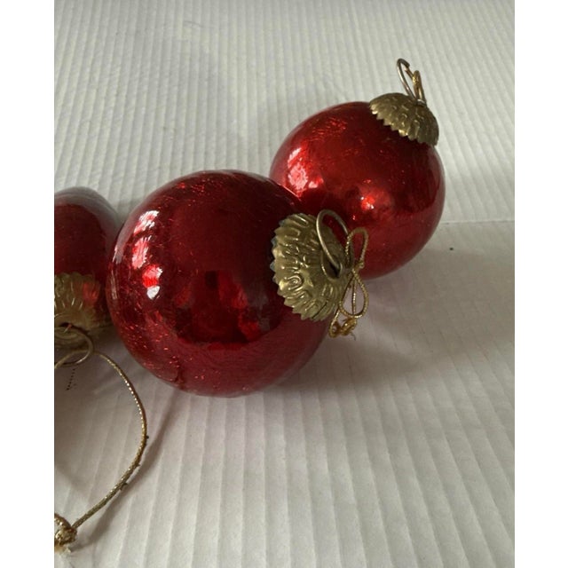 Ruby Red Vintage(8)Christmas Crackle Glass Kugel Style Ornaments Hearts,balls,teardrop Ruby Red Christmas Holiday Decor For Sale - Image 8 of 12