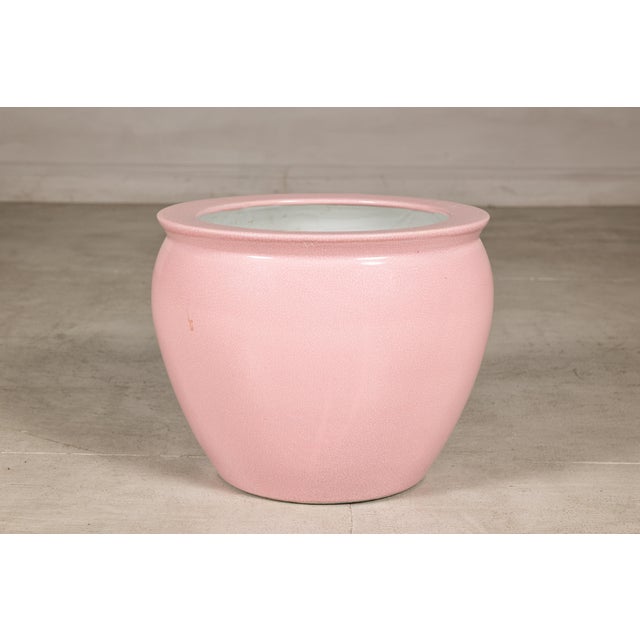 Pink Vintage Chinese Pink Crackle Glazed Ceramic Planter, Medium Size For Sale - Image 8 of 14