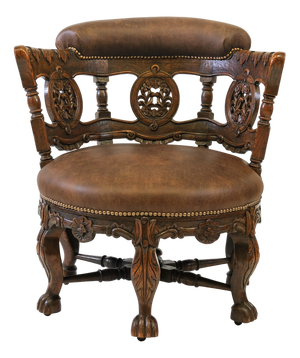 19th Century Carved Oak and Leather Burgermeister Chair