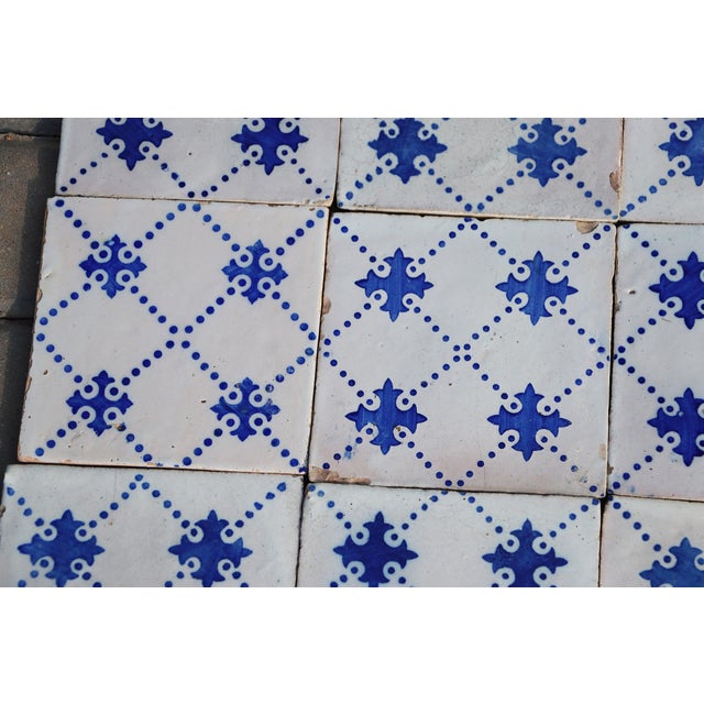 Baroque Antique 19th Century Portuguese Blue Cross Lattice Tiles, Set of 19 For Sale - Image 3 of 12