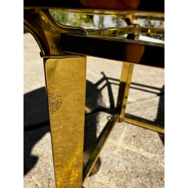 Hollywood Regency Brass Scroll Design Glass End Table For Sale - Image 10 of 10