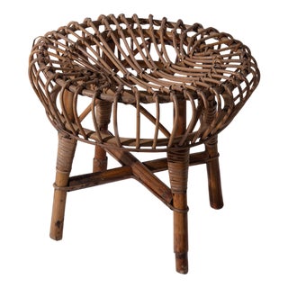 Vintage Italian Stool in Rattan, 1960 For Sale