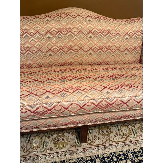 1980s Key City Flame Stitch Camelback Sofa / Long Settee For Sale - Image 4 of 13