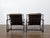 Industrial Pair of Mid 20th Century Industrial Iron Sling Transat Chairs with Brown Leather For Sale - Image 3 of 12