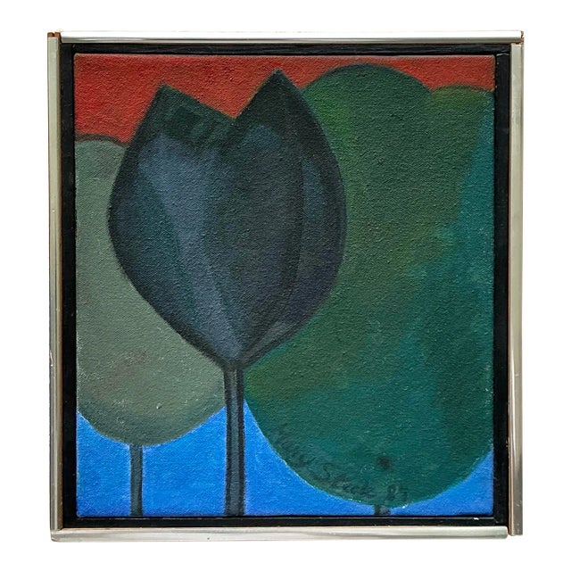 Late 20th Century Vintage Boho Original Oil Painting of Trees For Sale