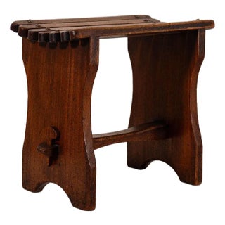 1940s English Oak Slatted Stool For Sale