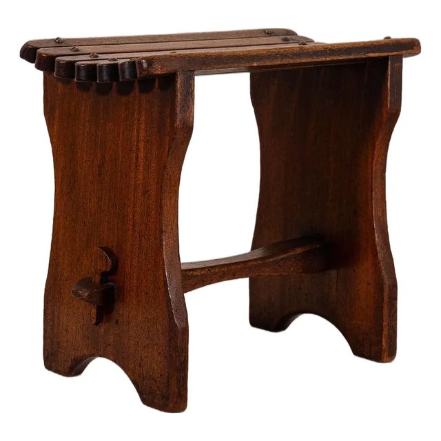 1940s English Oak Slatted Stool For Sale