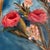 Mid-Century Modern Small Contemporary Roses With Gold Accents & Teal Background, Painted on Linen Style Canvas by American Artist Kristin Ashman. “Golden Teal.” For Sale - Image 3 of 9