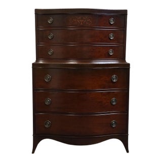 Vintage Antique Solid Mahogany Traditional Duncan Phyfe Style 37" Chest on Chest W. Urn and Vine Inlay 614 For Sale