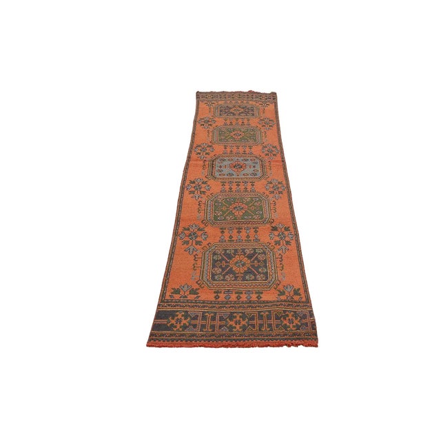 Vintage decorative runner rug from Oushak region of Turkey. Approximatelly 50-60 years old. In very good condition.