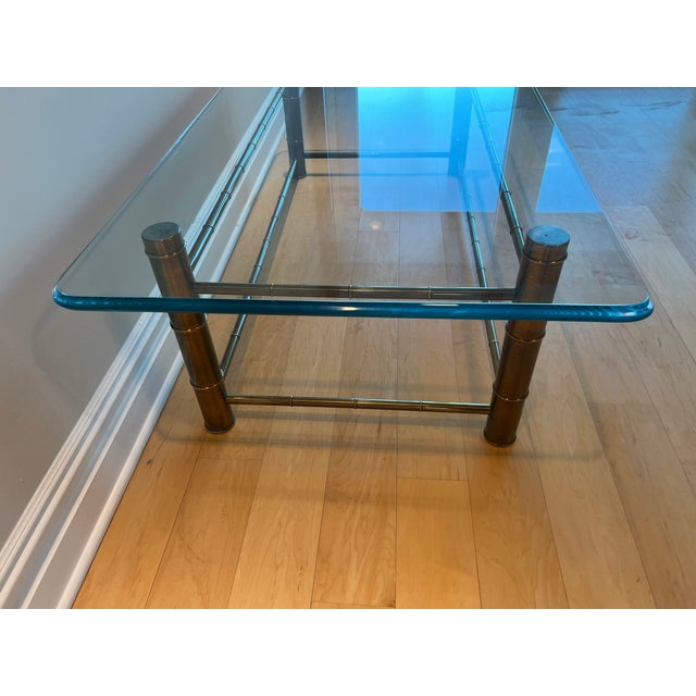 1970s Faux Bamboo Aged Brass and Beveled Glass Coffee Table Attributed to Mastercraft For Sale - Image 10 of 13